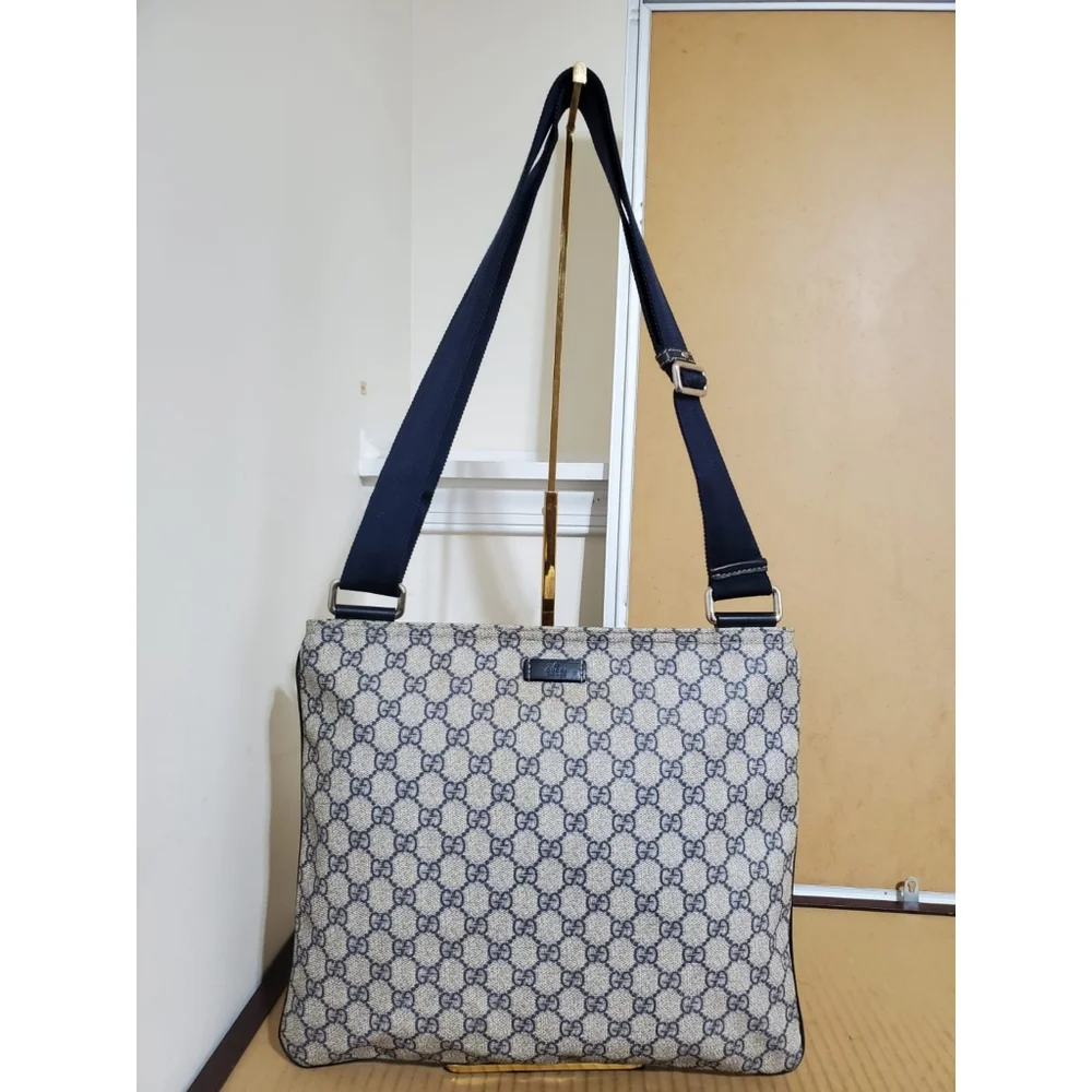 GUCCI GG Plus Monogram Medium Flat Messenger Bag Navy - Picture 1 of 13